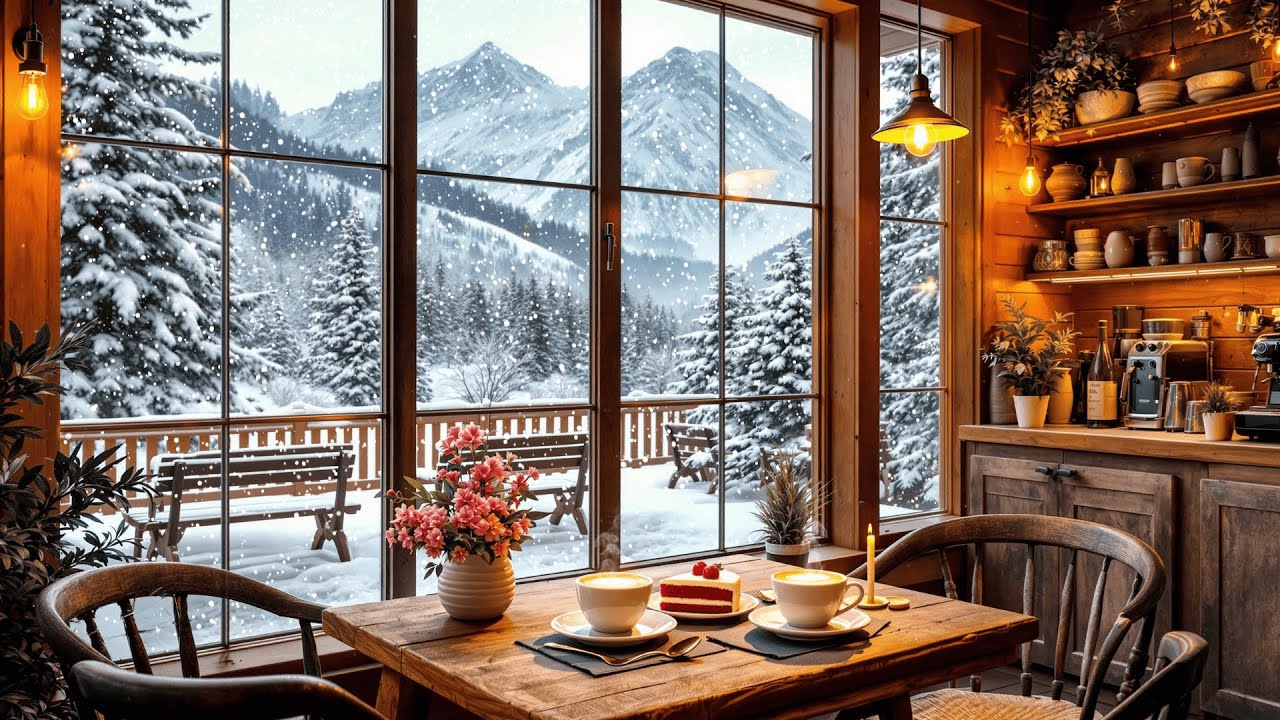 Winter Coffee Shop Ambience With Smooth Jazz Music ☕ Relaxing Music For A Happy Mood, Studying, Work