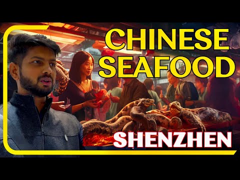 Mercado chinês de frutos do mar de Shenzhen! Mercado de frutos do mar chocante de Shenzhen! Indiano visitando a China