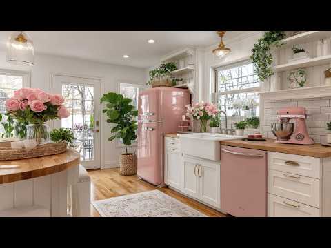 25 Sweet Vintage Pink Farmhouse Kitchen Tour 2025 | Cozy Holiday Style
