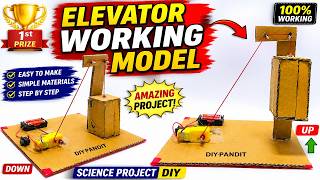 how to make Elevator working model science project using cardboard and dc motor