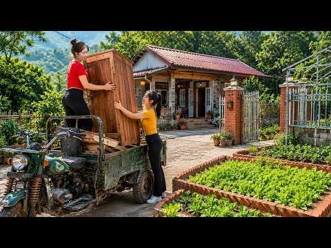 Cargando un camión con muebles de madera | Entrega de cama, armario, mesa y sillas