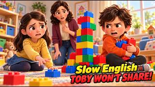 😢 Toby Wouldn’t SHARE His Toys... THEN Dad Had an Idea! 🧱 | Slow English (A1–A2)