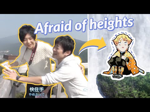 Compilation of Shimono Hiro being afraid of heights (and still getting dragged to high places)