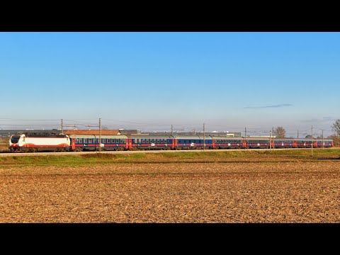 Trains during an afternoon on the railway lines around Novara