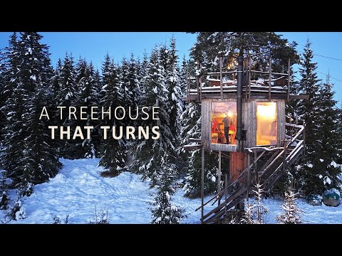 Alone in a Cozy 350° Turning Treehouse ❄️ SLOW Living in SNOW || Glam Camping ASMR