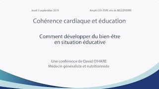 Conférence de David O'Hare Cohérence cardiaque et éducation : Comment développer du bien-être en situation éducative