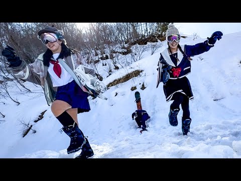 【レース】制服女子×スノボー！真冬のゲレンデを競走！