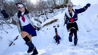 【レース】制服女子×スノボー！真冬のゲレンデを競走！