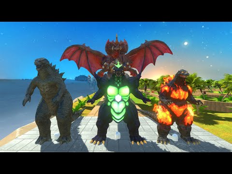 Godzilla 2014 & Super Godzilla & Burning Godzilla Death Run vs Destoroyah | Animal Battle Simulator!