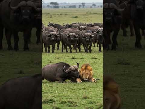 Buffalo Fight for Revenge! Lion Gets Ambushed By The Buffalo herd! 🦁🐃#lion #buffalo #animals