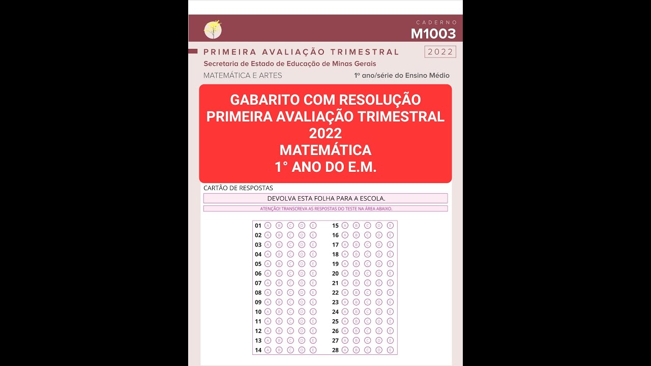 GABARITO COM RESOLUÇÃO - PRIMEIRA AVALIAÇÃO TRIMESTRAL 2022 - MATEMÁTICA - 1° ANO DO E.M.