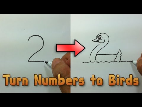 Very Easy ! How to turn Numbers 1-5 into the cartoon birds  step by step - art game on paper for kid