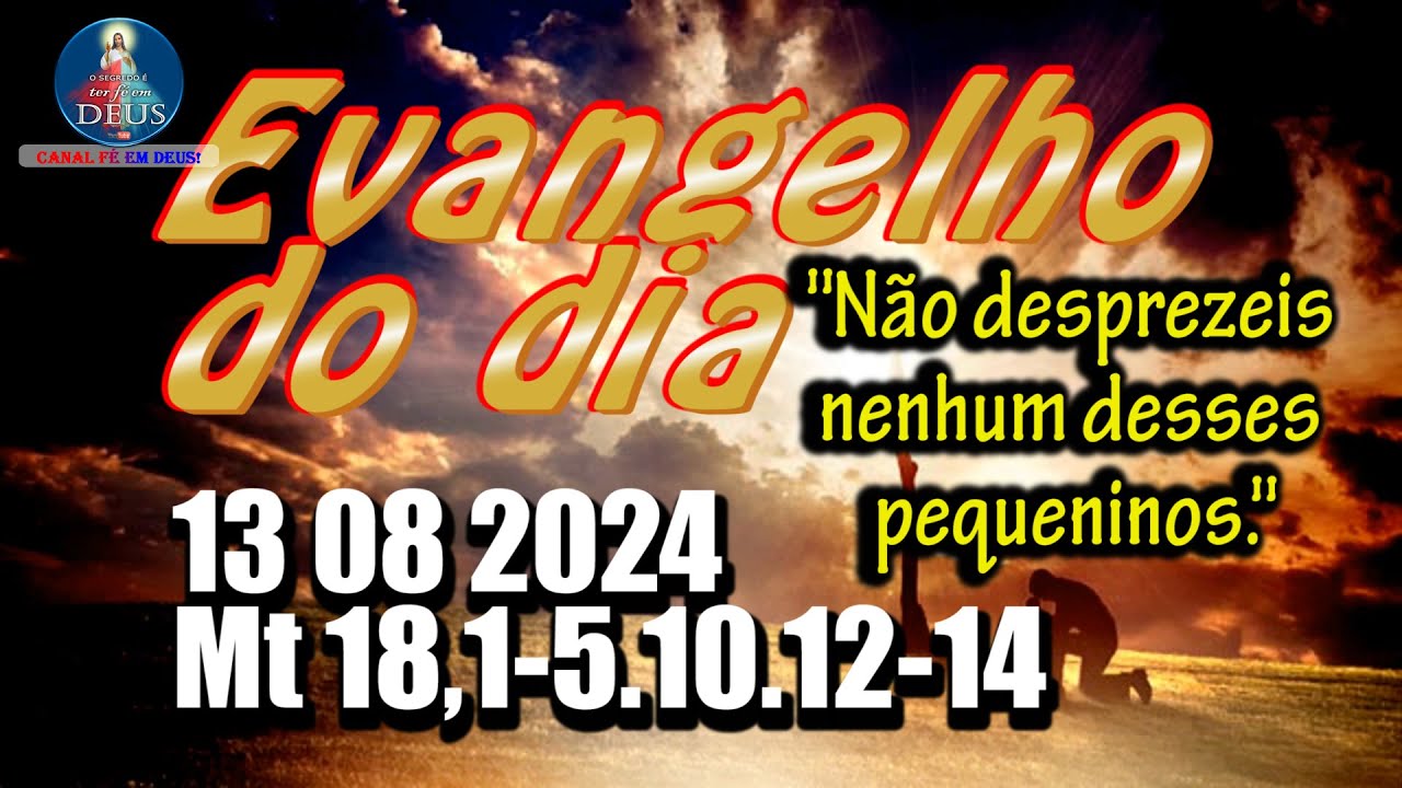 EVANGELHO DO DIA 13/08/2024 COM REFLEXÃO. Evangelho (Mt 18,1-5.10.12-14)