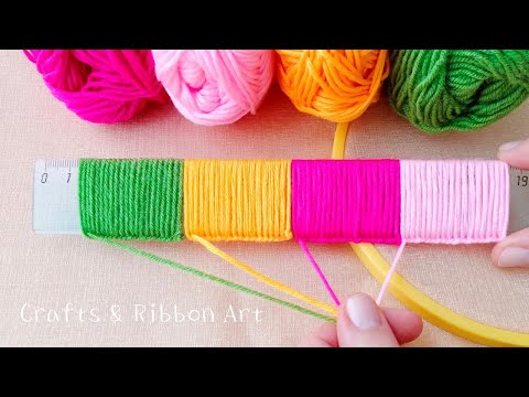 2 Superb Woolen Flower Making Trick Using Scale - Hand Embroidery Amazing Flower Design -Sewing Hack