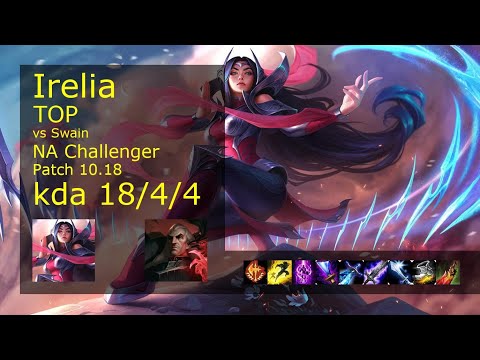 Irelia Top vs Swain - NA Challenger 18/4/4 Patch 10.18 Gameplay