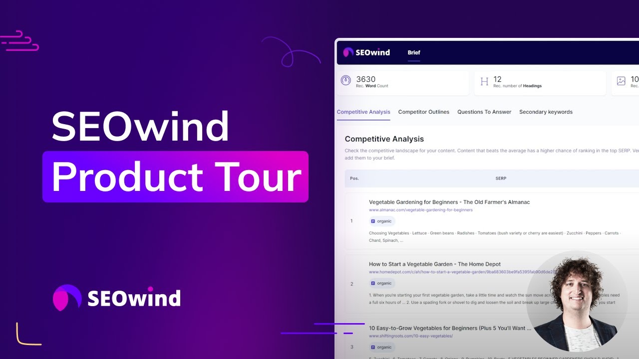 SEOwind Product Tour - how to create content briefs for SEO