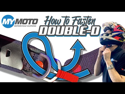 Part of a video titled How to - Fasten a Double D Ring chin strap on a crash helmet - YouTube