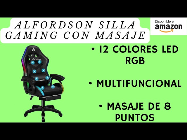 Vídeo relacionado con ALFORDSON Silla Gaming con Masaje y LED, Silla Gamer Ergonómica con Reposapiés Telescópico, Cojín Lumbar y Cervical, Iluminación para Juegos, Oficina, Ordenador, Videojuego, Cuero PU(Negra)