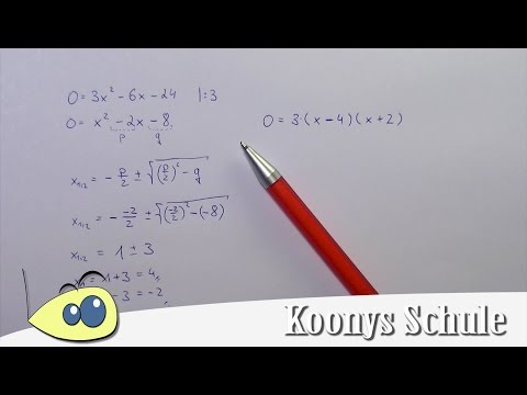 Nullstellen von f(x) = 3x² - 6x - 24 bestimmen, pq-Formel anwenden, Linearfaktorzerlegung