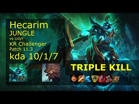 Hecarim Jungle vs Udyr - KR Challenger 10/1/7 Patch 11.3 Gameplay // [롤] 헤카림 vs 우디르 정글