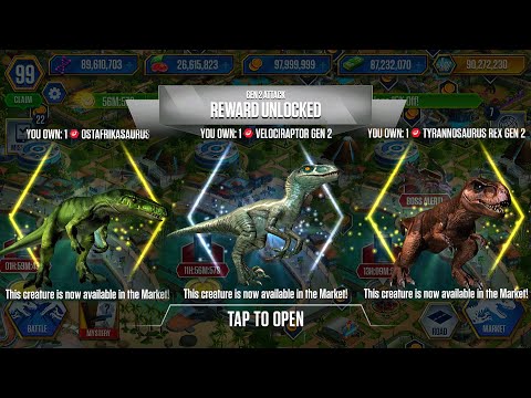 UNLOCK: OSTAFRIKASAURUS Vs VELOCIRAPTOR GEN 2 Vs TYRANNOSAURUS REX GEN 2 | JURASSIC WORLD THE GAME