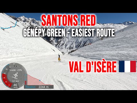[4K] Skiing Val d'Isère, Santons Red & Génépy Green - Easiest Route to Centre, France, GoPro HERO13
