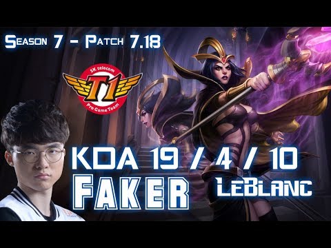 SKT T1 Faker LEBLANC vs ORIANNA Mid - Patch 7.18 KR Ranked