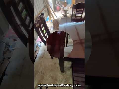 Brown 6 seater teak wood kiosee dining table set and chair, ...