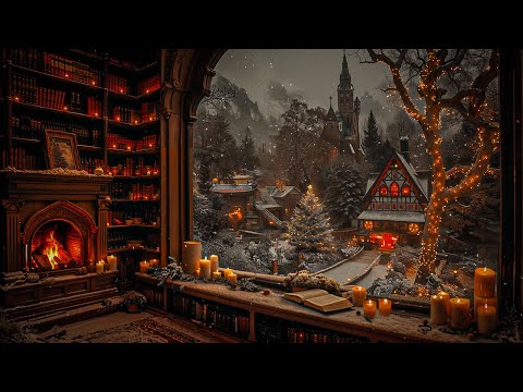 Winter Study Room Over a Snowy Cathedral Town | Atmospheric Dark Academia Music for Night Reading
