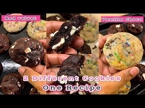 Vanilla Choco & Red Velvet Cookies With One Recipe | Easy Recipe | Best Cookie Recipe in Oven 🍪