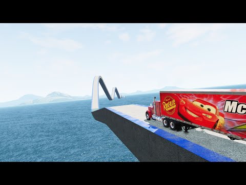 Impossible Weird Wave Bridge Crossing Cars Vs Deep Water Stunt - BeamNG.Drive