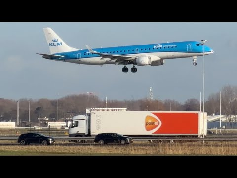 EMBRAER E190STD KLM MILAN TO AMSTERDAM LANDING SCHIPHOL AIRPORT PHEZG