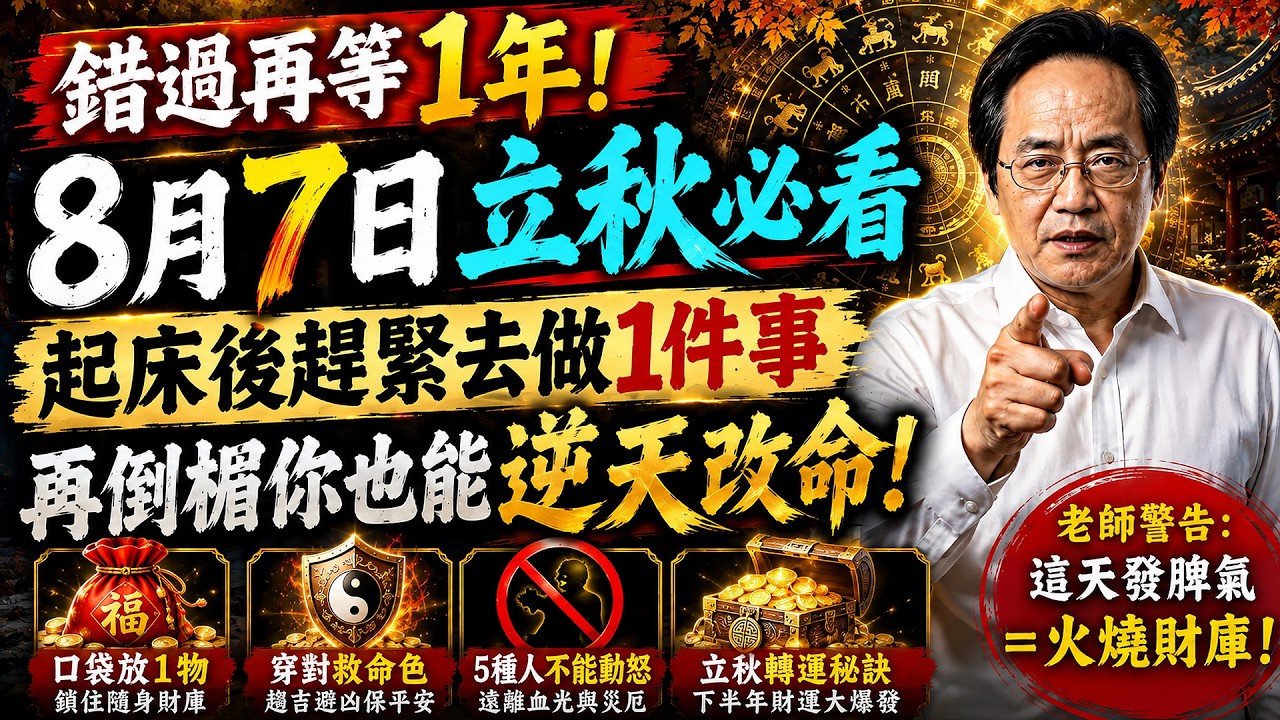 倪海廈：8月7日立秋必看！起床後趕緊去做1件事，再倒楣你也能逆天改命！#倪海廈 #黃帝內經 #養生 #國學 #易經 #開運 #招財 #補財庫 #中醫 #風水 #2026運勢 #立秋