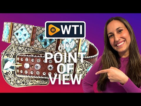 Genuine Leather Western Belt for Men And Women Big Rhinestones With Engraved Buckle For Cowboys and Cowgirls Country Style M-32''(For Pants Size 28-32) 501d Coffee Light Blue - WTI product video review