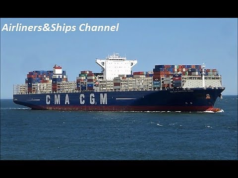 Shipspotting Port of Rotterdam Netherlands; CMA CGM Vasco de Gama Containership HD