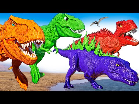 Jurassic World Evolution 2 Godzilla Colorful Team Vs Superman Albertosaurus & T-REX Dinosaurs Fight