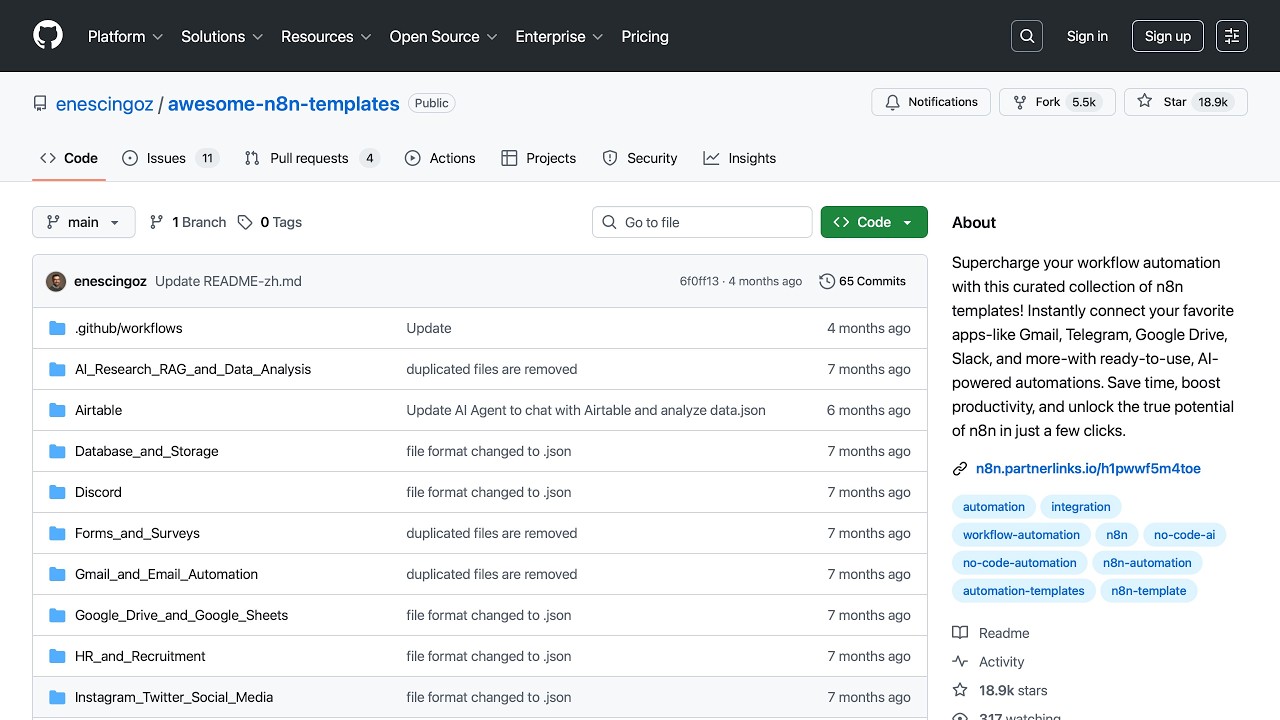 GitHub - enescingoz/awesome-n8n-templates: Supercharge your workflow... · Github.com · 2026