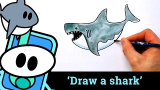 How to draw a Great White shark using simple easy shapes - Art Lesson