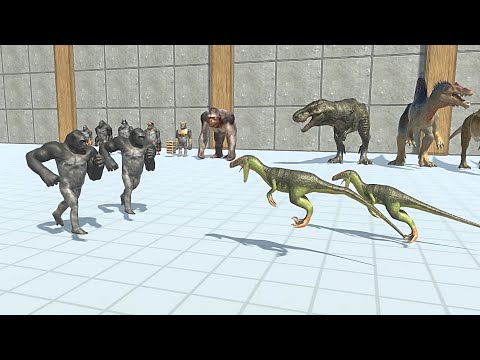 2 VS 2 MUTANT PRIMATES VS CARNIVORE DINOSAURS - Animal Revolt Battle Simulator