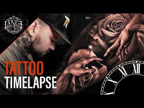 Tattoo Timelapse: Realism in Black and gray – The creation of Adam + roses / A Criação de Adão