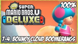 New Super Mario Bros. U Deluxe: 7-4 Bouncy Cloud Boomerangs - 100% Walkthrough