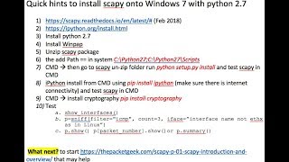 Quick hints to install scapy onto Windows 7 with python 2.7