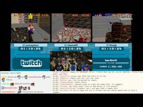 SGDQ 2015 Super Mario 64 120 Star Race (puncayshun vs cheese05 vs Simply) with Chat Reactions