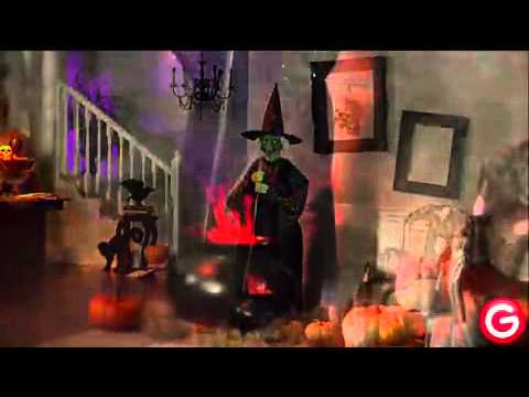 Animated Witch with Flaming Cauldron