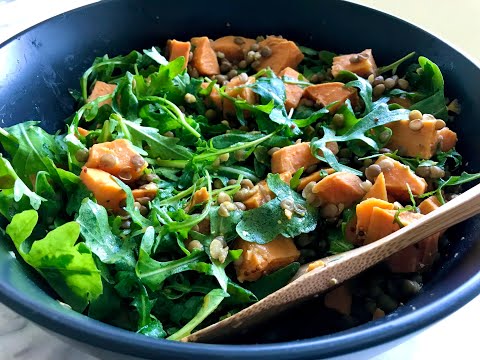 Sweet potato arugula lentils salad | Vegan