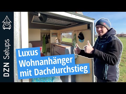 Luxus Wohnanhänger mit Dachdurchstieg | Kastenanhänger mit AluCab Expedition 3 Dachzelt