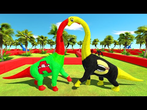 Alphabet Lore A vs Alphabet Lore C Brachiosaurus Death Run | Animal Battle Revolt Simulator