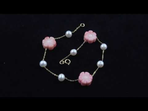 TELEIOS LUXE 18K GOLD MIX CORAL AND PEARL BEADED BRACELET - TL0000035