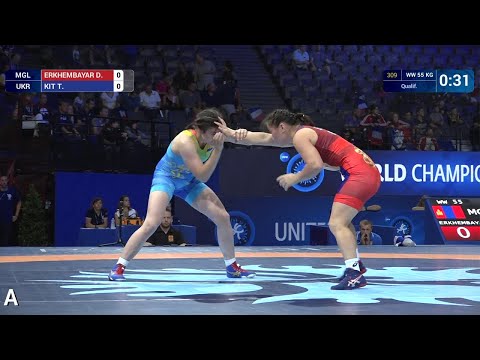 Qual. WW - 55 kg: D. ERKHEMBAYAR (MGL) df. T. KIT (UKR) by VPO1, 7-6