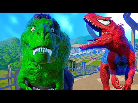 Spiderman I-Rex Vs Hulk Tyrannosaurus Rex,Godzilla Rex Jurassic World Evolution Dinosaurs Fighting